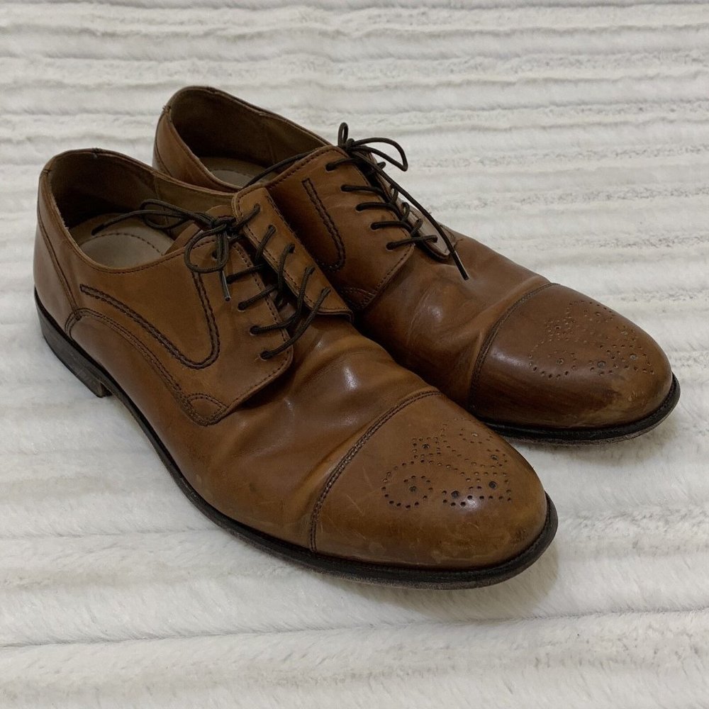 Johnston‎ and Murphy Captoe Oxford Dress Shoes Brown Leather Men's 10 1/2